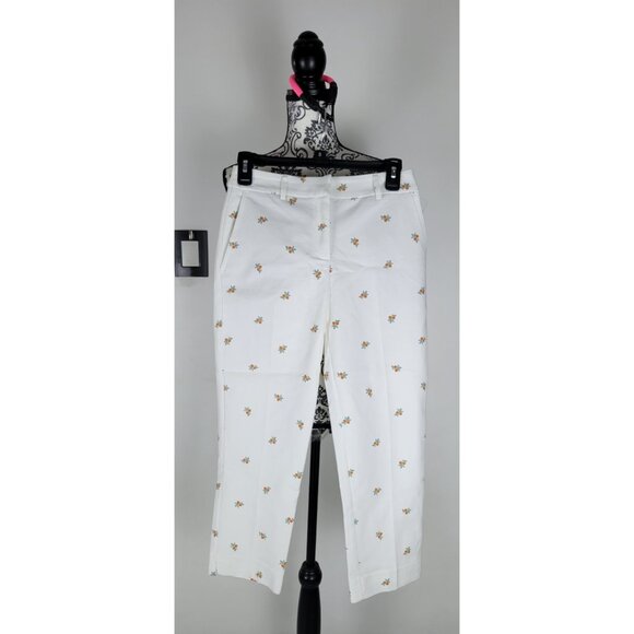 Rachel Zoe White Straight Leg Dress Pants Sz 4 Croped With Fruit Print - Picture 1 of 11